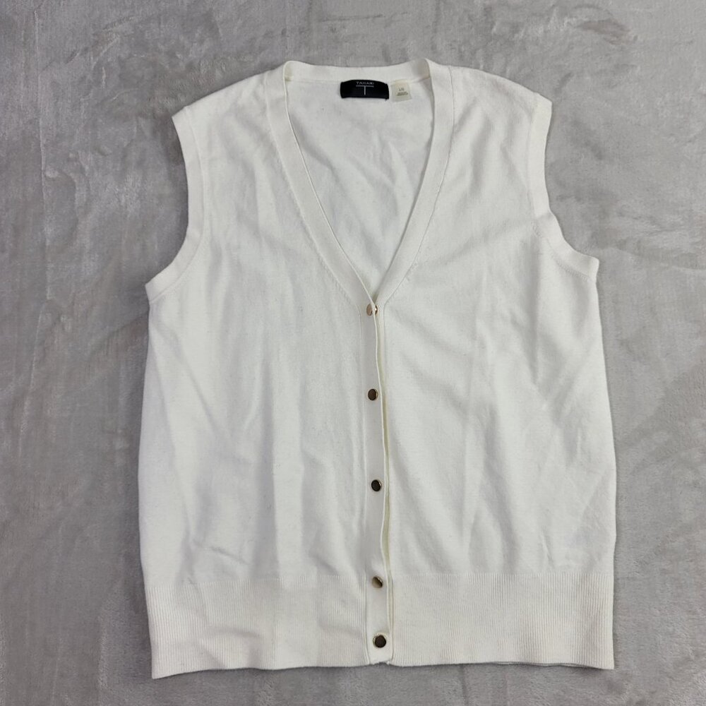 T Tahari White Cream Light Women's Buttoned Sweater Vest | Size L